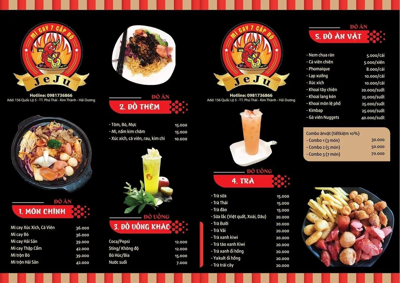 Menu mì cay Jeju